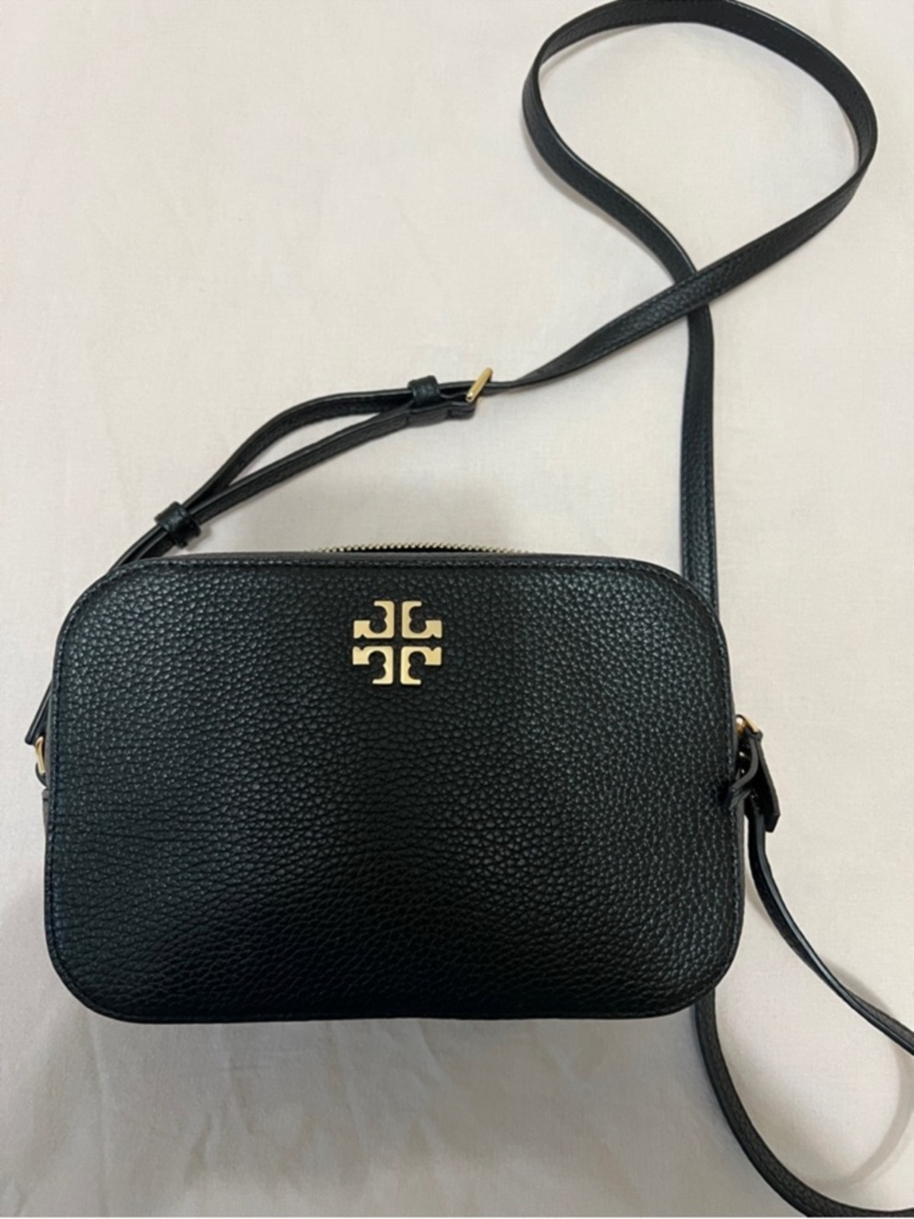 Tory Burch Black Pebbled Leather Crossbody with Gold Logo